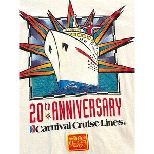 VTG Cruise Graphic T Shirt 1992 Carnival Lines 20th Anniversary White Ship Sz XL